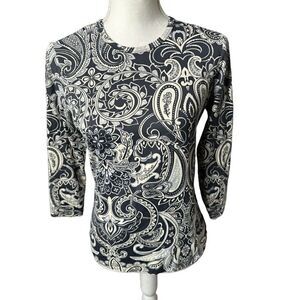 J.Mclaughlin Catalina Cloth Shirt Top Stretch 3/4 Sleeves Women's XS Novelty